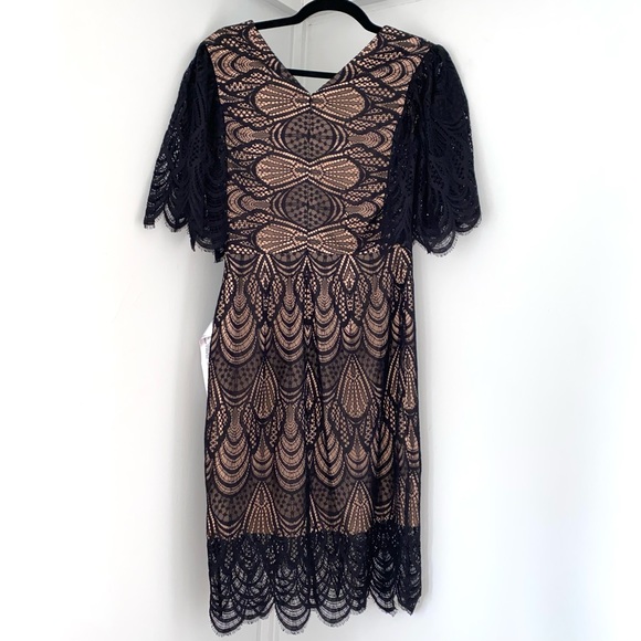DRESS THE POPULATION Mia Black Lace Dress Flutter Sleeve SZ S NWT - Picture 6 of 10